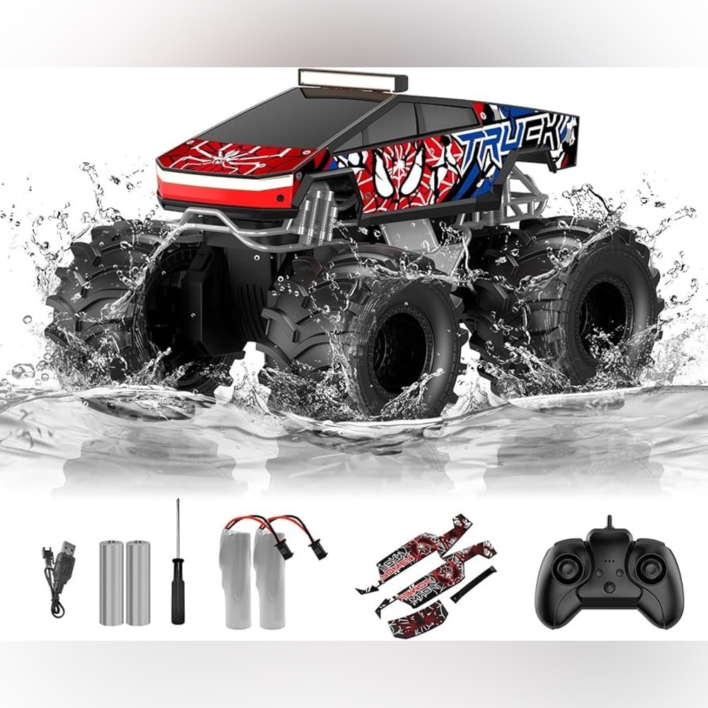 Amphibious Spiderman Remote Control Monster Truck Toy - Red and Black NIB